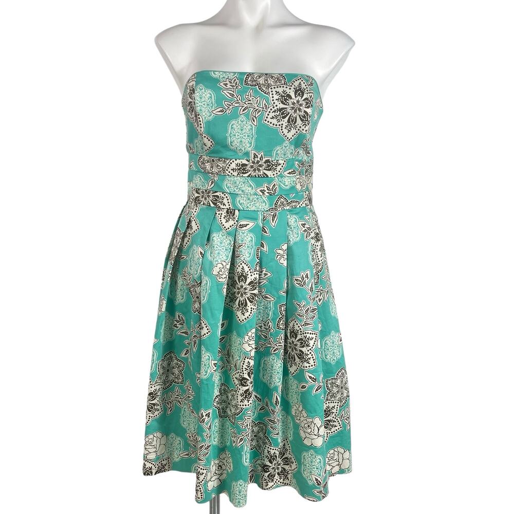 Vintage Boho Coastal Strapless Fit and Flare Party Dress Sz 6 Medium Turquoise